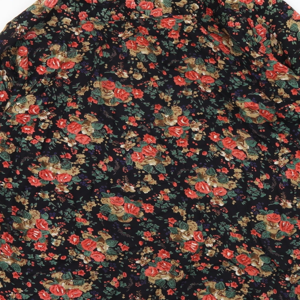 TIGI Womens Black Floral Viscose Basic Button-Up Size 10 Collared
