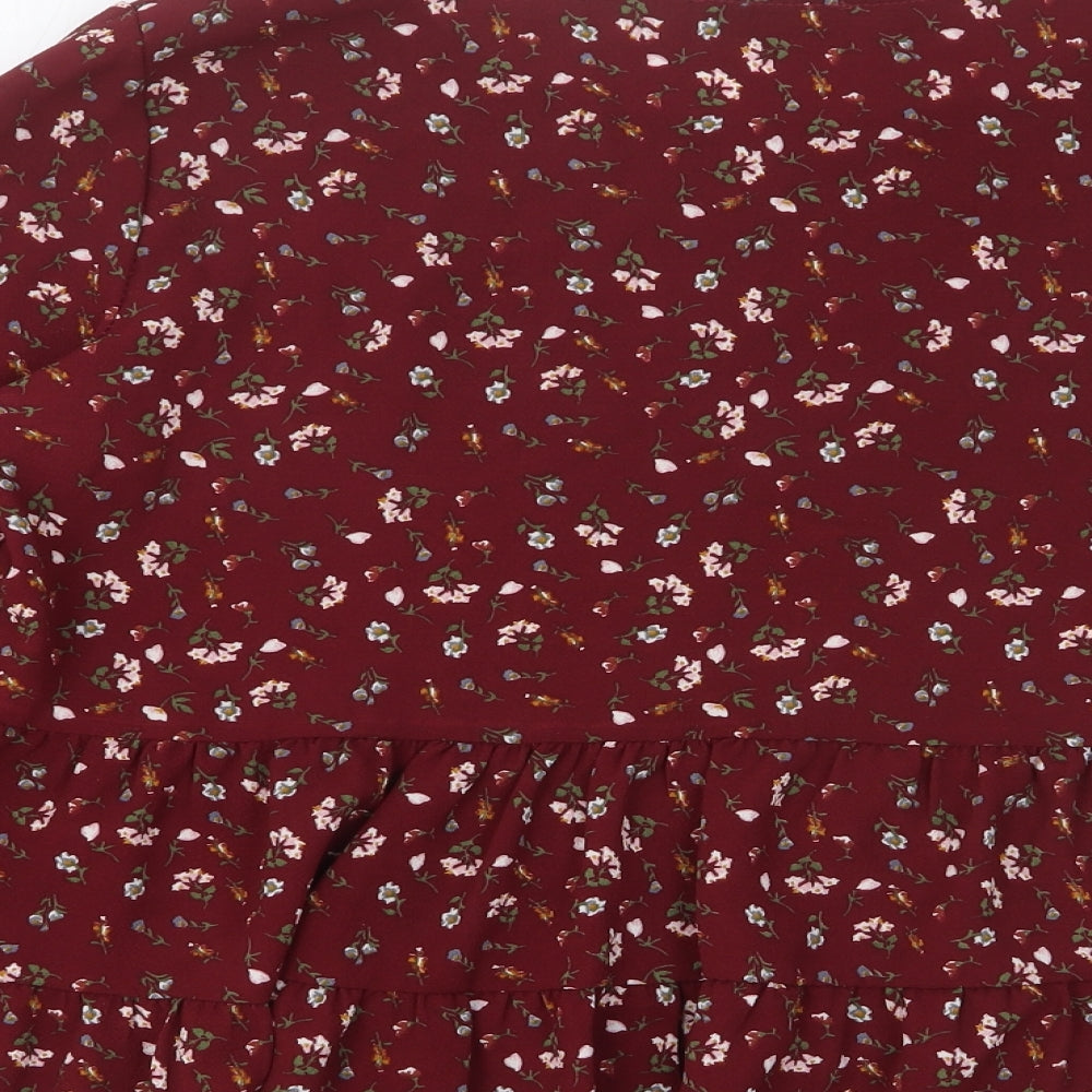 Preworn Womens Red Floral Polyester Basic Blouse Size M Round Neck