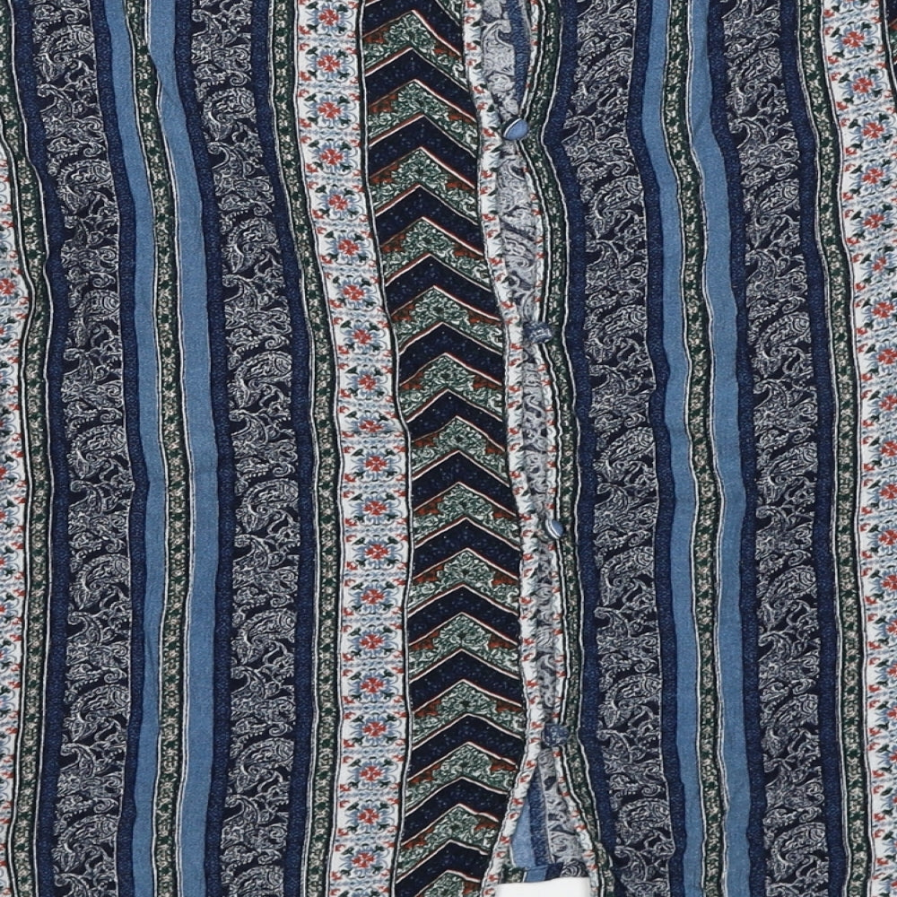 H&M Womens Blue Striped Viscose Basic Blouse Size 8 Round Neck