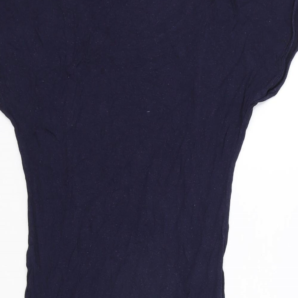 Topshop Womens Blue Viscose Basic T-Shirt Size 8 Round Neck