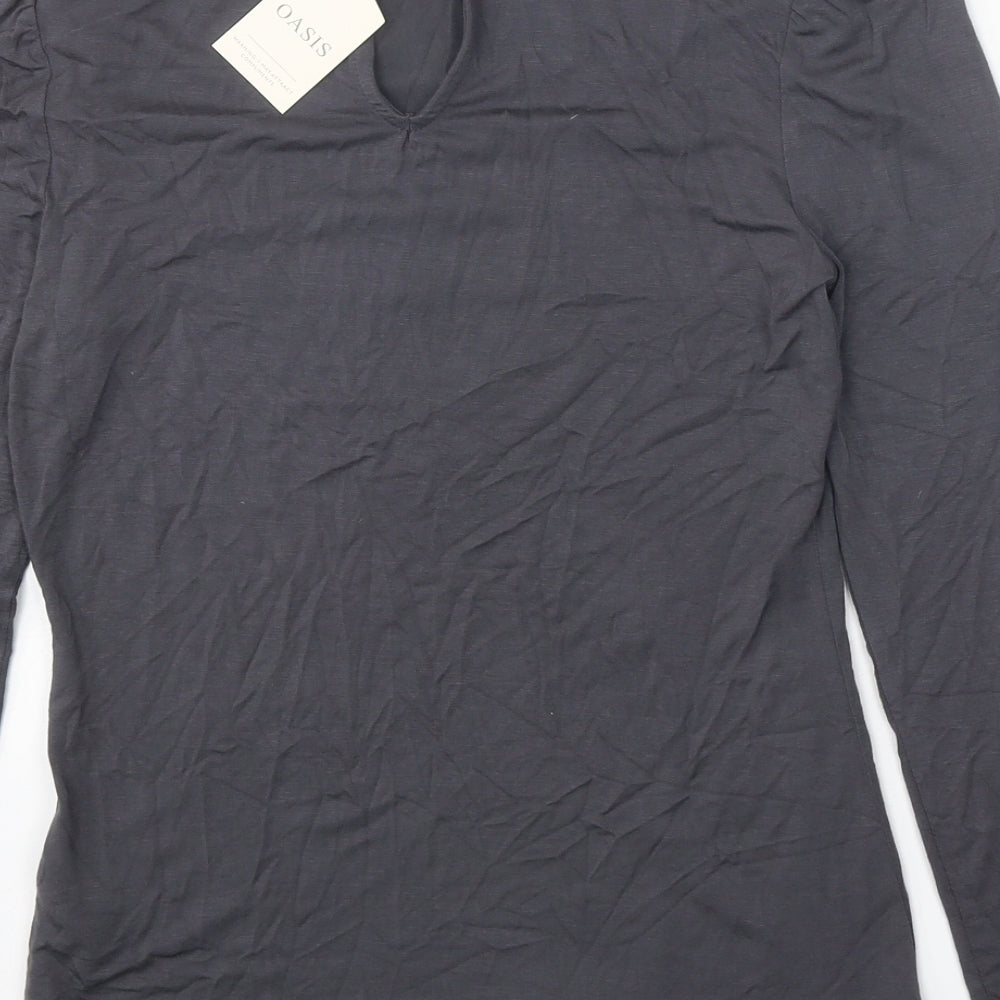 Oasis Womens Grey Viscose Basic Blouse Size XS Round Neck