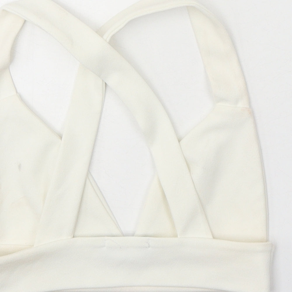 PRETTYLITTLETHING Womens White Polyester Cropped Tank Size 4 V-Neck