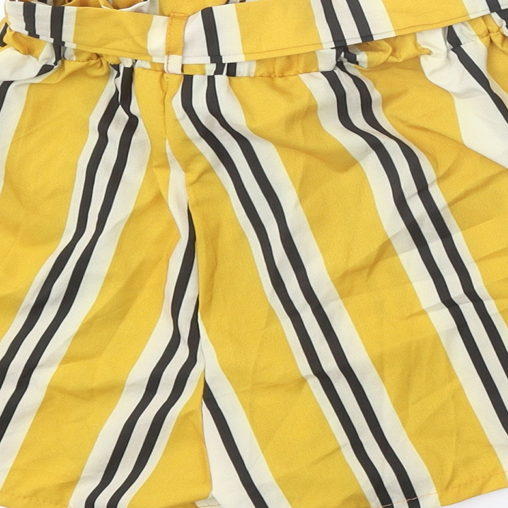 Preworn Womens Yellow Striped Polyamide Paperbag Shorts Size 23 in Regular Tie