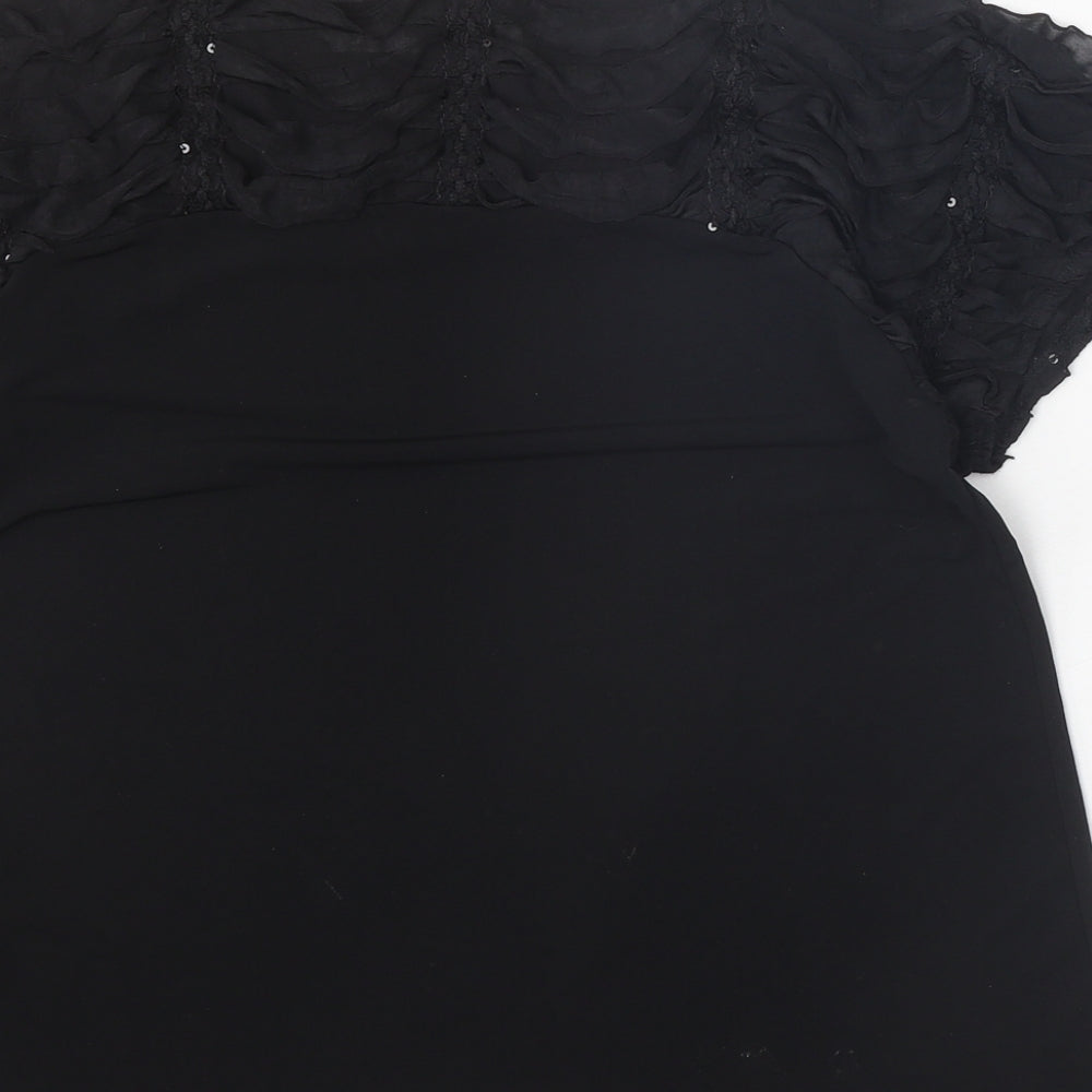 Saloos Womens Black Geometric Polyester Basic Blouse Size 16 Round Neck