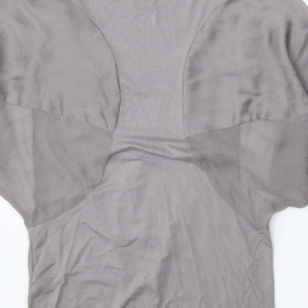 Warehouse Womens Grey Viscose Basic Blouse Size 10 Round Neck - Twist Detail