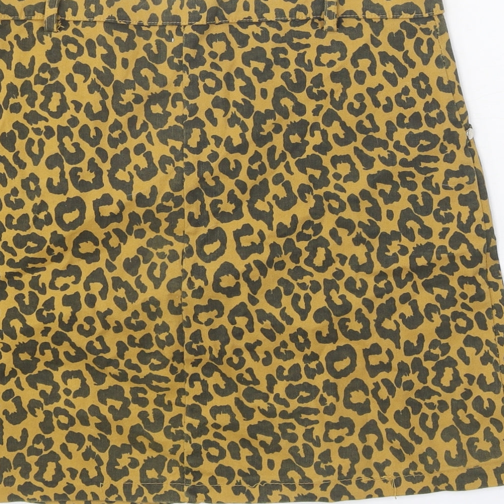 Preworn Womens Brown Animal Print Cotton Straight & Pencil Skirt Size M Zip - Leopard Pattern