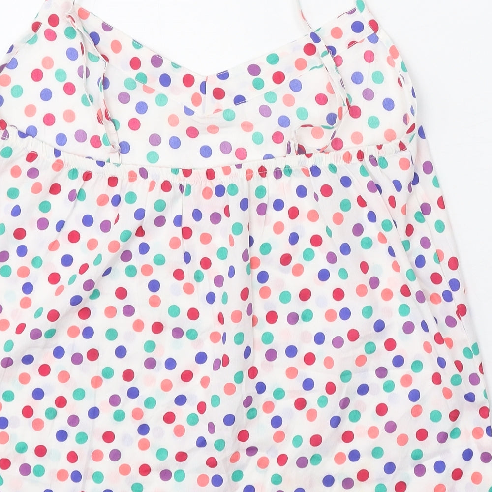 Adore Womens White Polka Dot Polyester Basic Tank Size S V-Neck