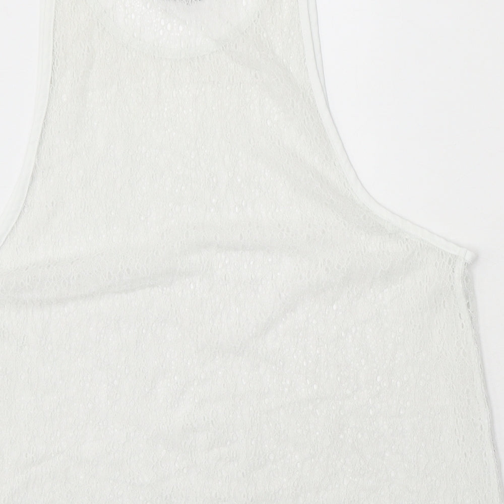 NEXT Womens White Nylon Basic Tank Size 14 Round Neck - Lace Detail