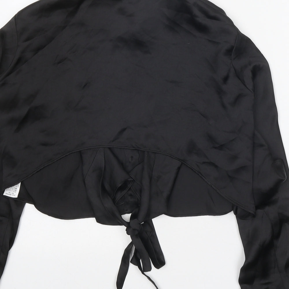 Zara Womens Black Polyester Basic Button-Up Size S Collared