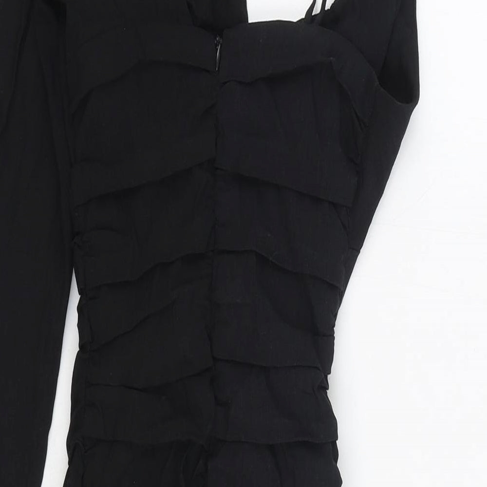 Zara Womens Black Linen Mini Size XS One Shoulder Zip