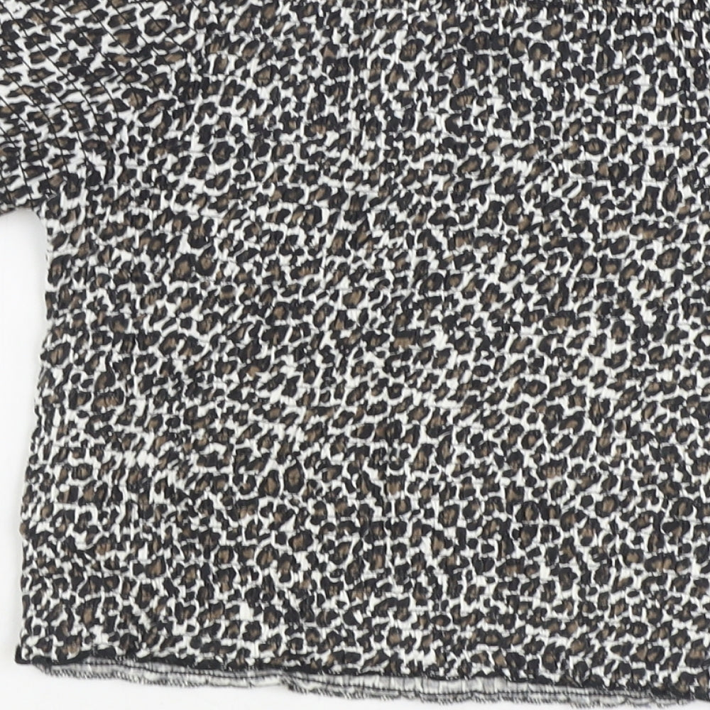 Primark Girls Brown Animal Print Polyester Basic Blouse Size 13 Years Off the Shoulder Pullover
