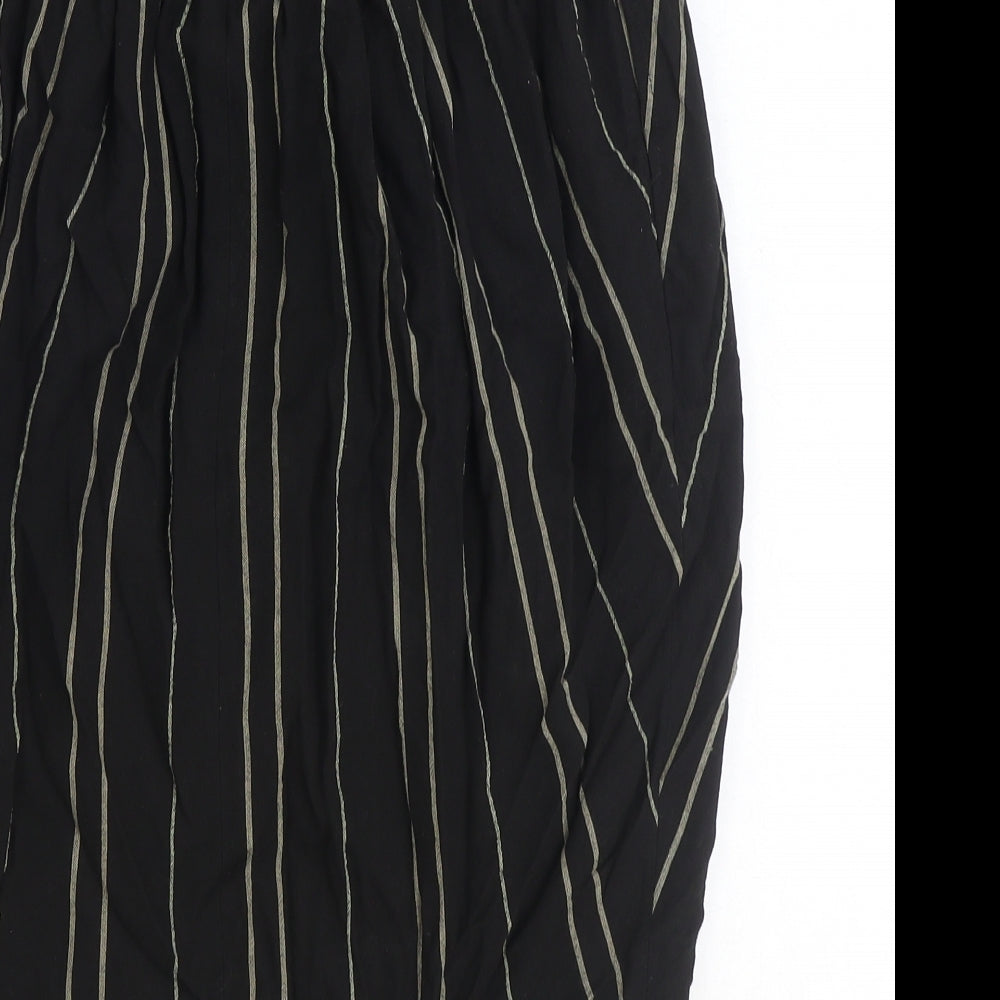 Warehouse Womens Black Striped Viscose Tulip Skirt Size 10 Button