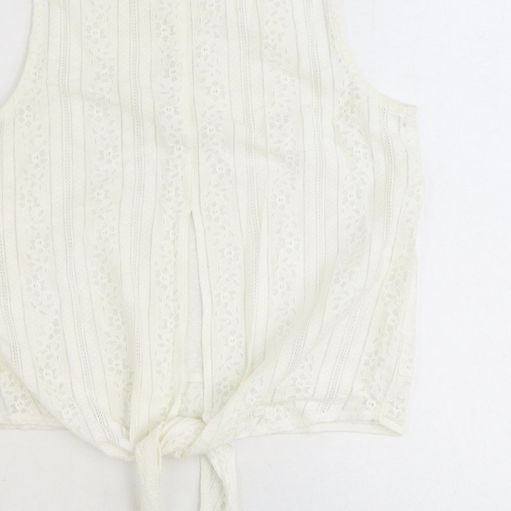 H&M Womens Ivory Geometric Polyester Cropped Tank Size XS Scoop Neck