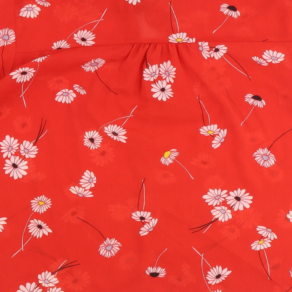 Pimkie Womens Red Floral Polyester Basic Blouse Size 8 Round Neck
