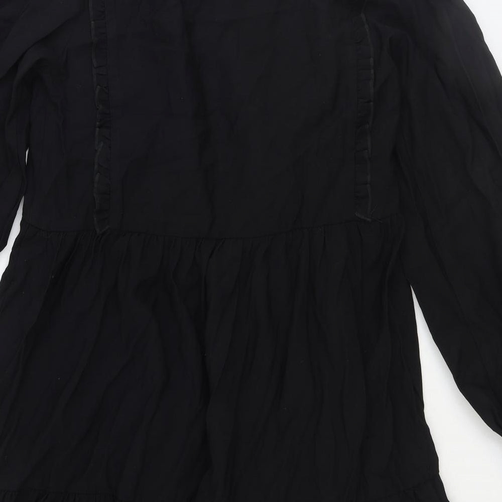 Zara Womens Black Viscose Fit & Flare Size S Round Neck Tie
