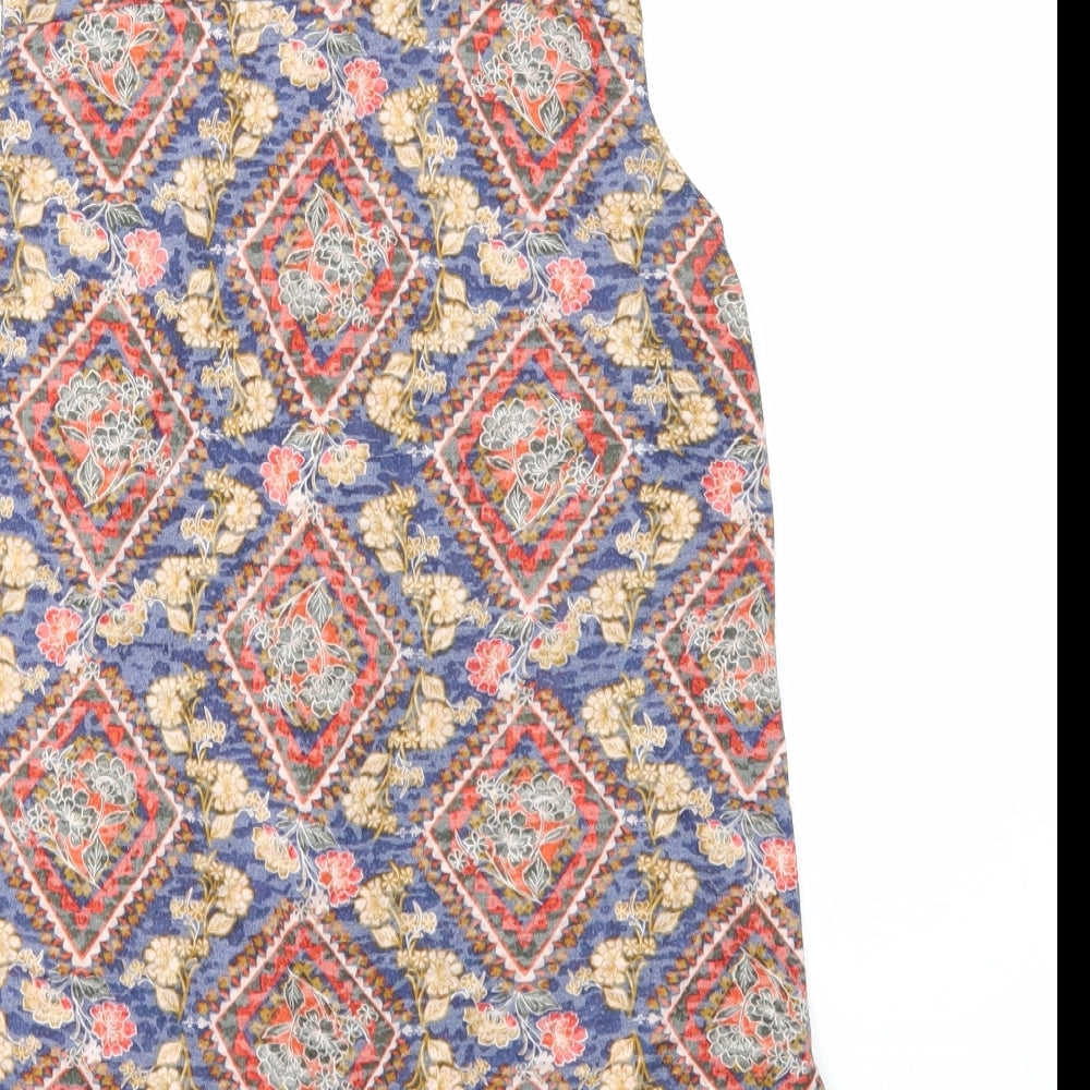 Per Una Womens Blue Geometric Polyester Basic Button-Up Size 10 Round Neck
