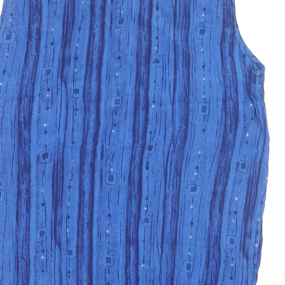 Joie de Vivre Womens Blue Geometric Viscose Basic Tank Size 10 Round Neck