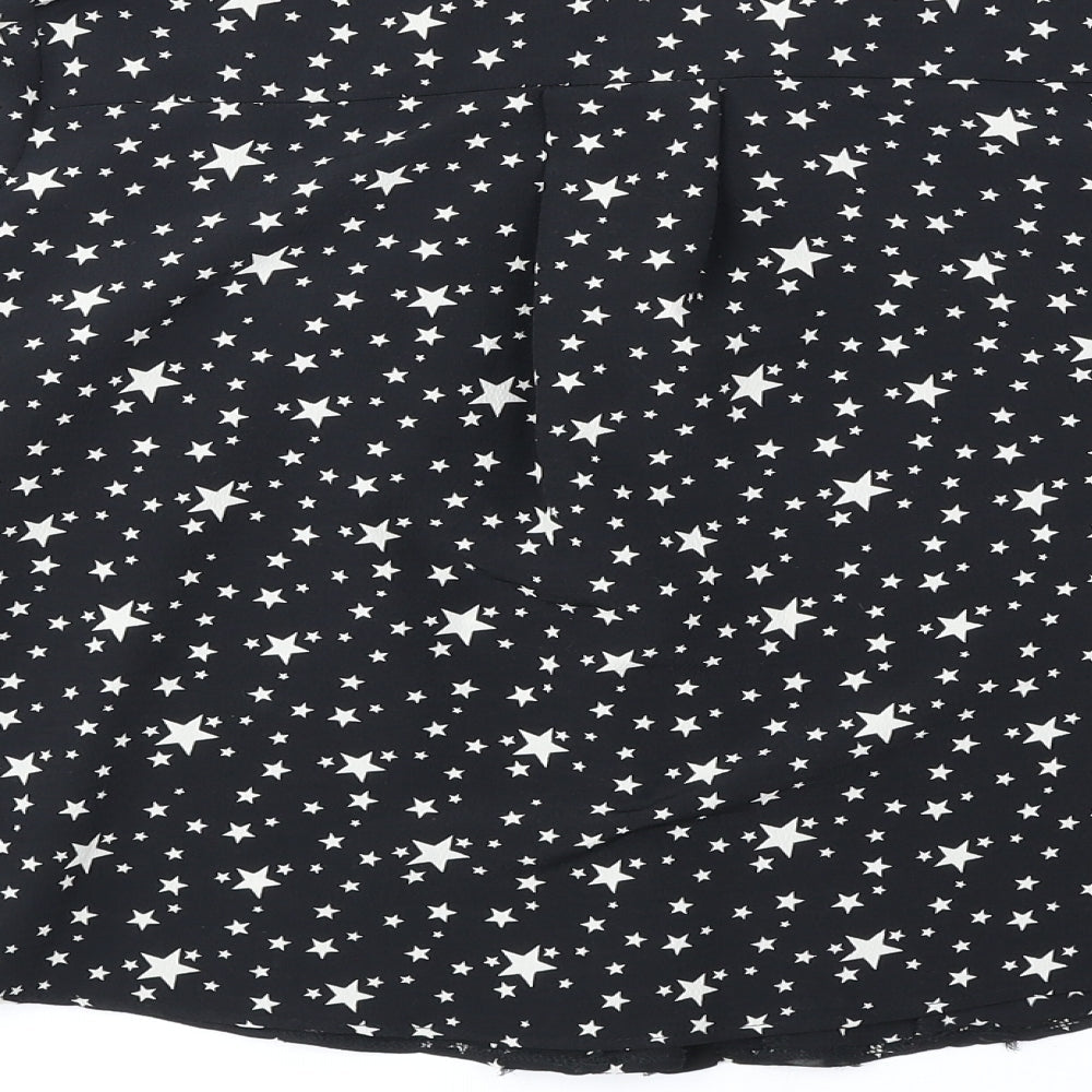 River Island Womens Black Geometric Polyester Basic Button-Up Size 8 Collared - Stars