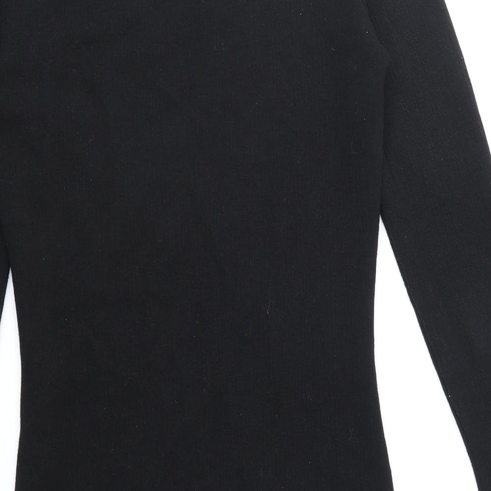 Mango Womens Black Polyester A-Line Size S V-Neck Pullover