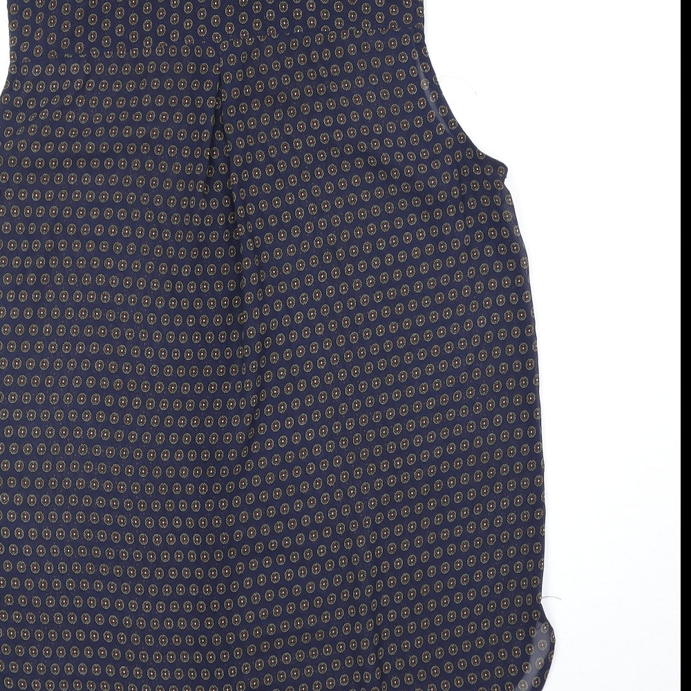H&M Womens Blue Geometric Polyester Basic Button-Up Size 8 Collared