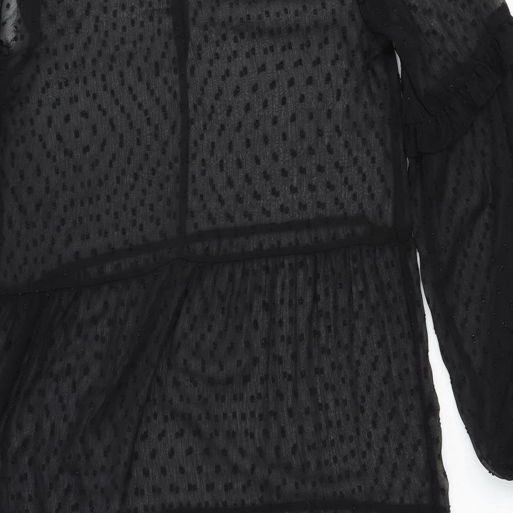 Divided by H&M Womens Black Polka Dot Polyester Trapeze & Swing Size M Round Neck Button