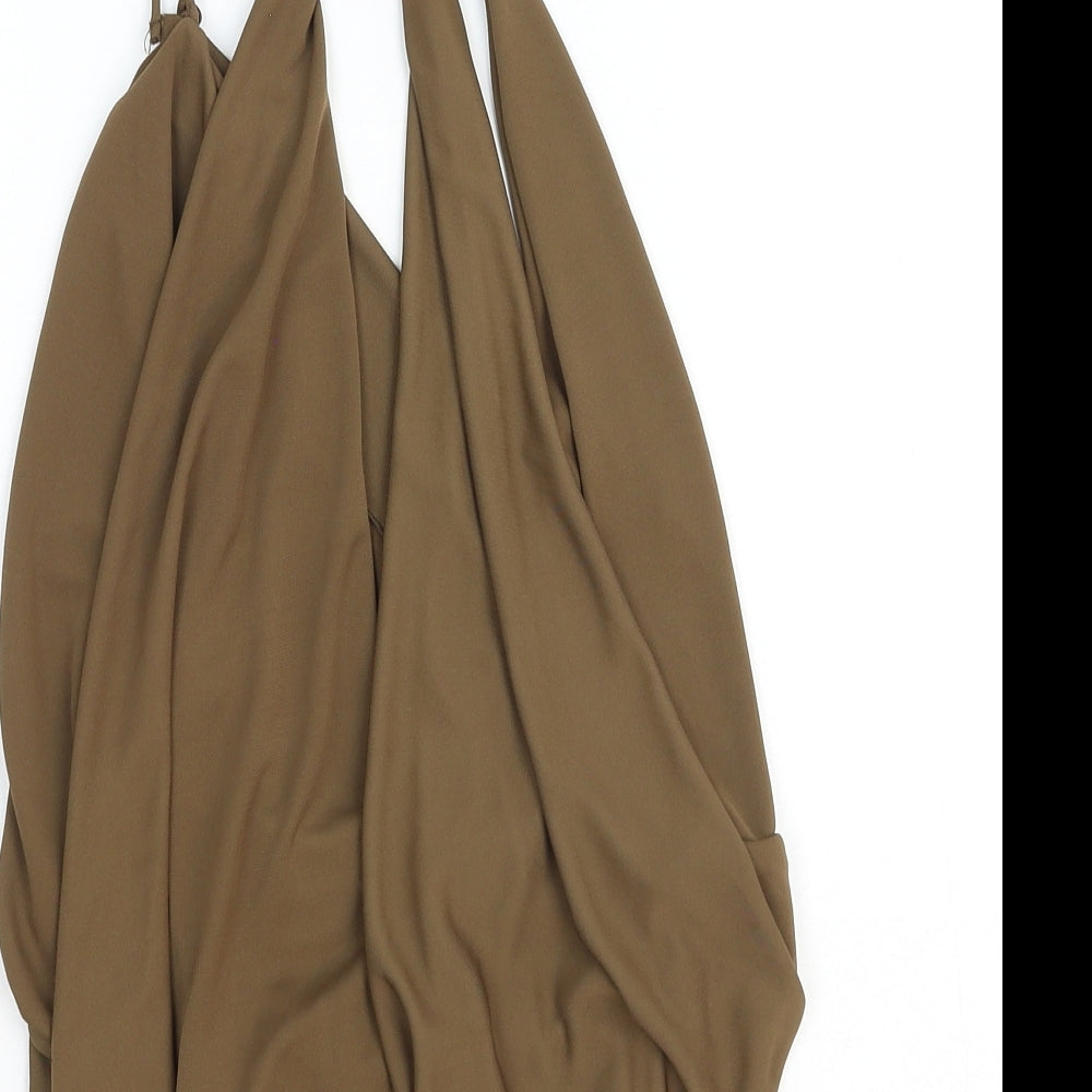 Zara Womens Brown Polyester Basic Tank Size S V-Neck