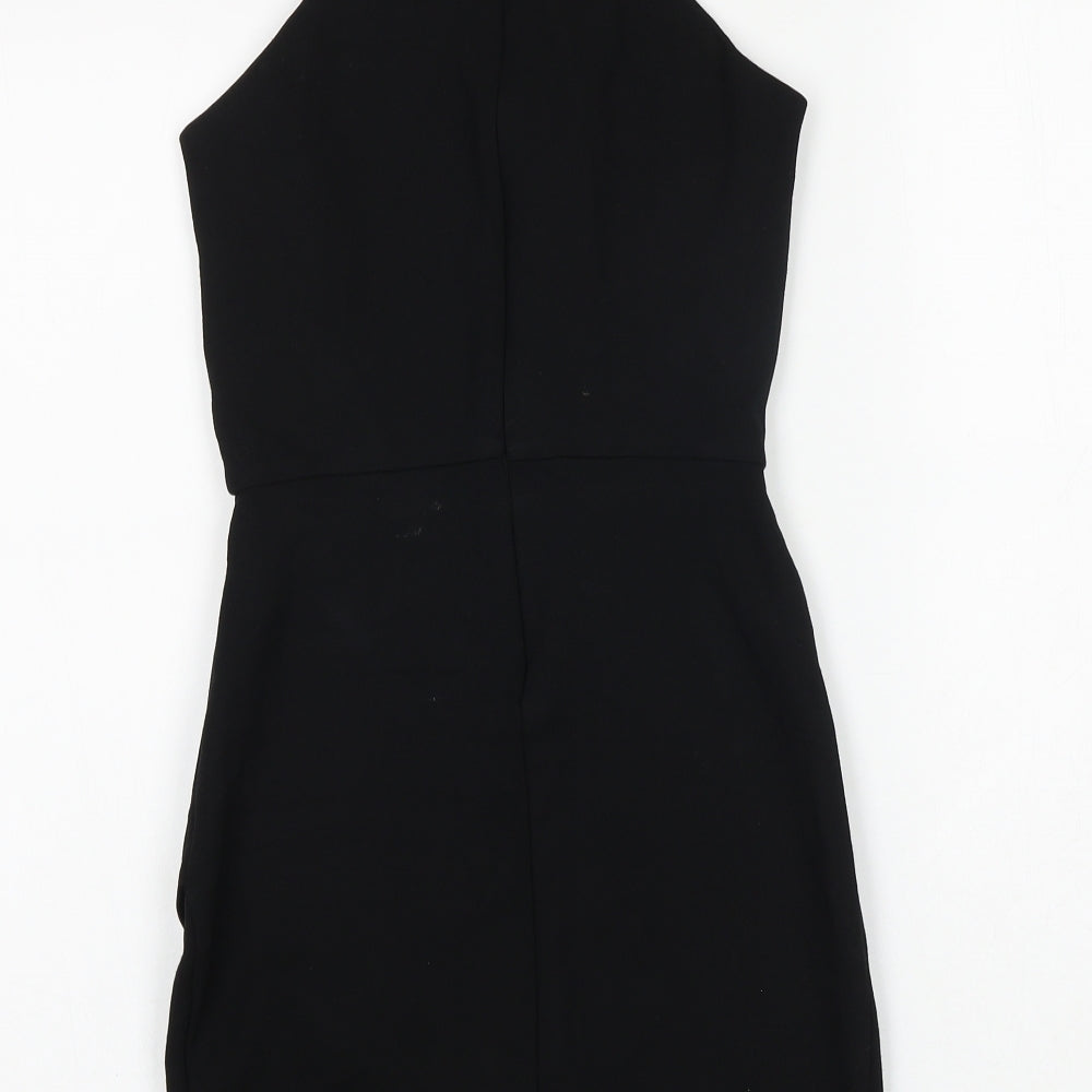 Zara Womens Black Herringbone Viscose Mini Size S Round Neck Zip