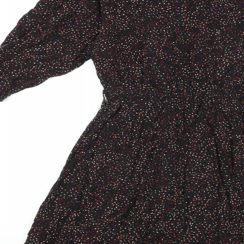 New Look Womens Black Geometric Viscose Fit & Flare Size 10 Round Neck Button