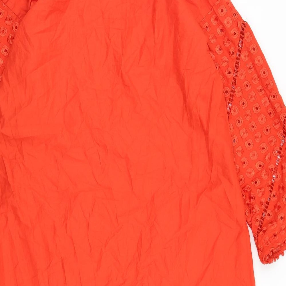 Preworn Womens Orange Geometric Acetate Kaftan Size 14 V-Neck Pullover