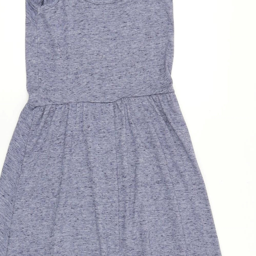 Topshop Womens Blue Cotton Tank Dress Size 6 Scoop Neck Button