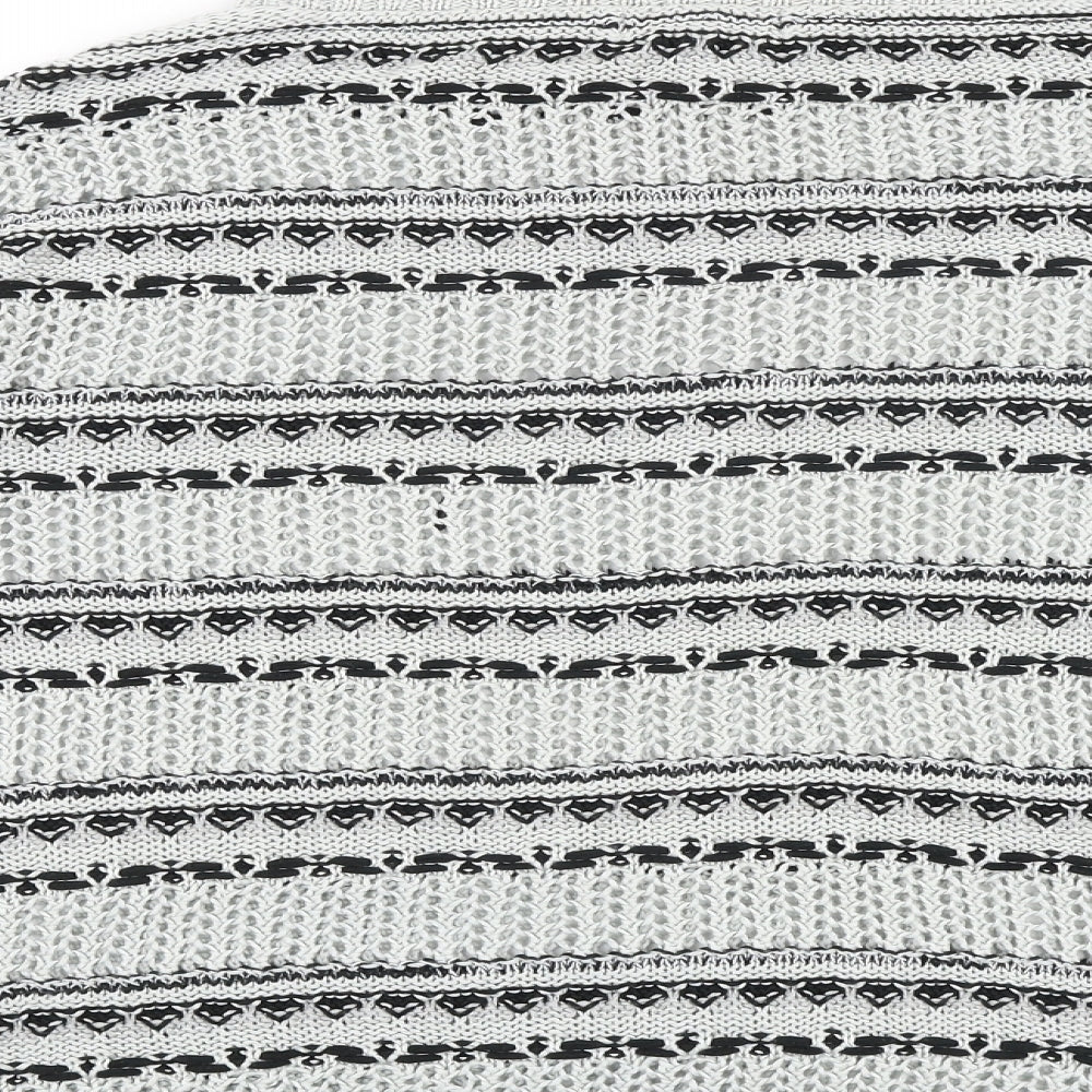 NEXT Womens Grey Round Neck Striped Acrylic Pullover Jumper Size 14
