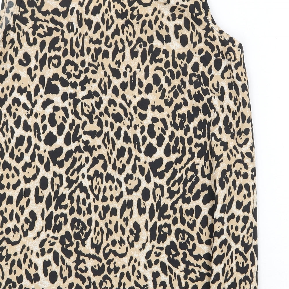 Atmosphere Womens Beige Animal Print Polyester Basic Tank Size 8 Scoop Neck - Leopard Pattern