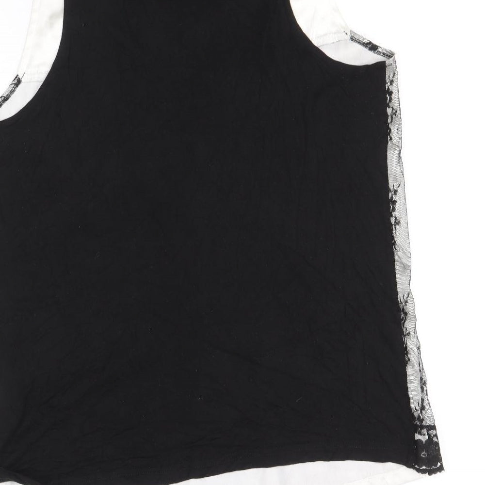 Internationale Womens Black Geometric Polyester Basic Tank Size 12 Scoop Neck - Lace Overlay