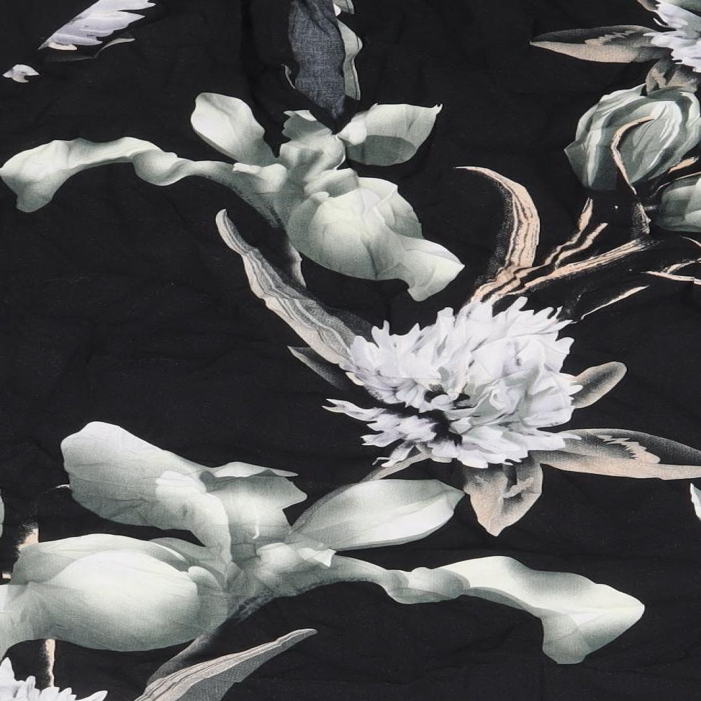 NU Womens Black Floral Viscose Basic Blouse Size L Mock Neck