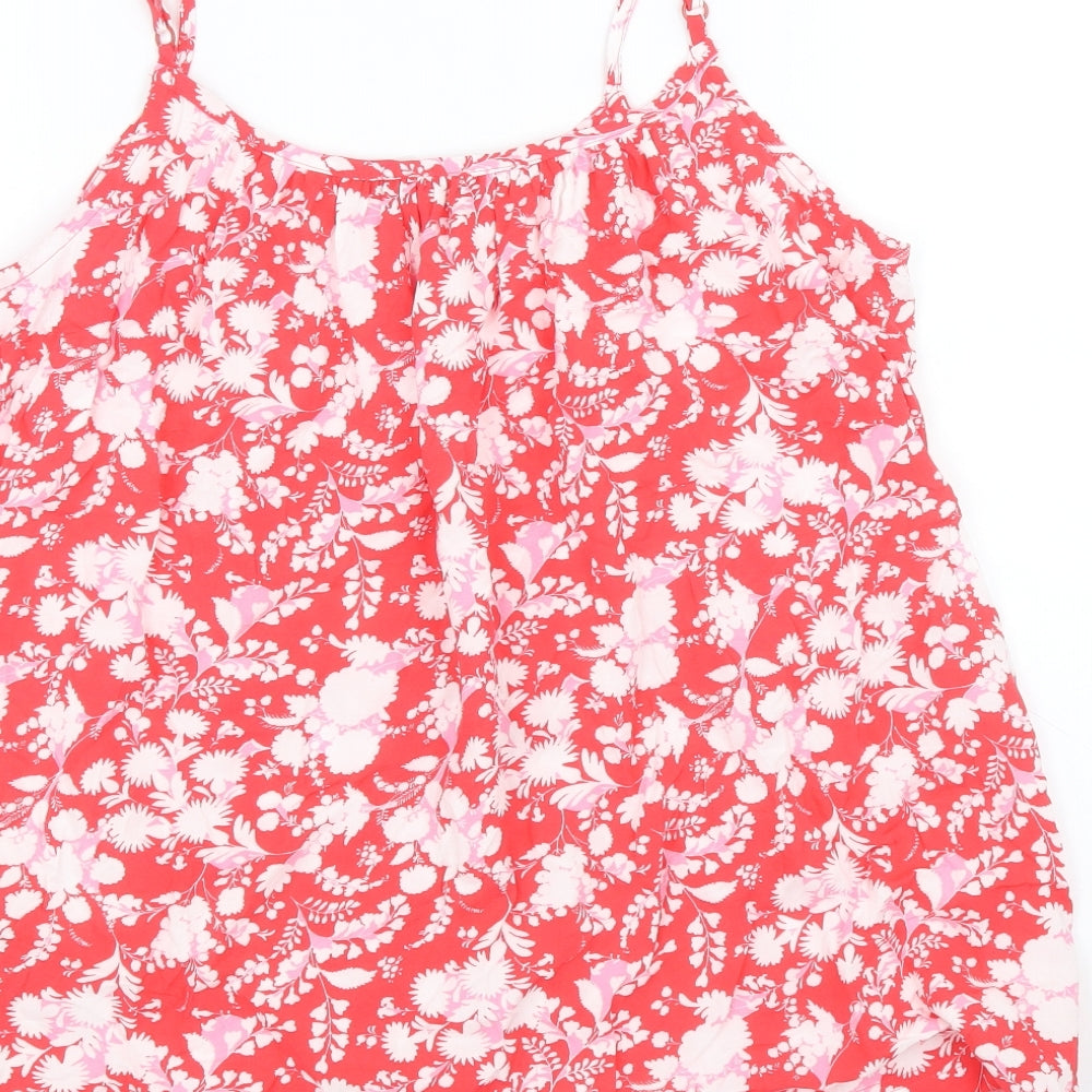 Marks & Spencer Womens Red Geometric Viscose Basic Tank Size 10 Round Neck
