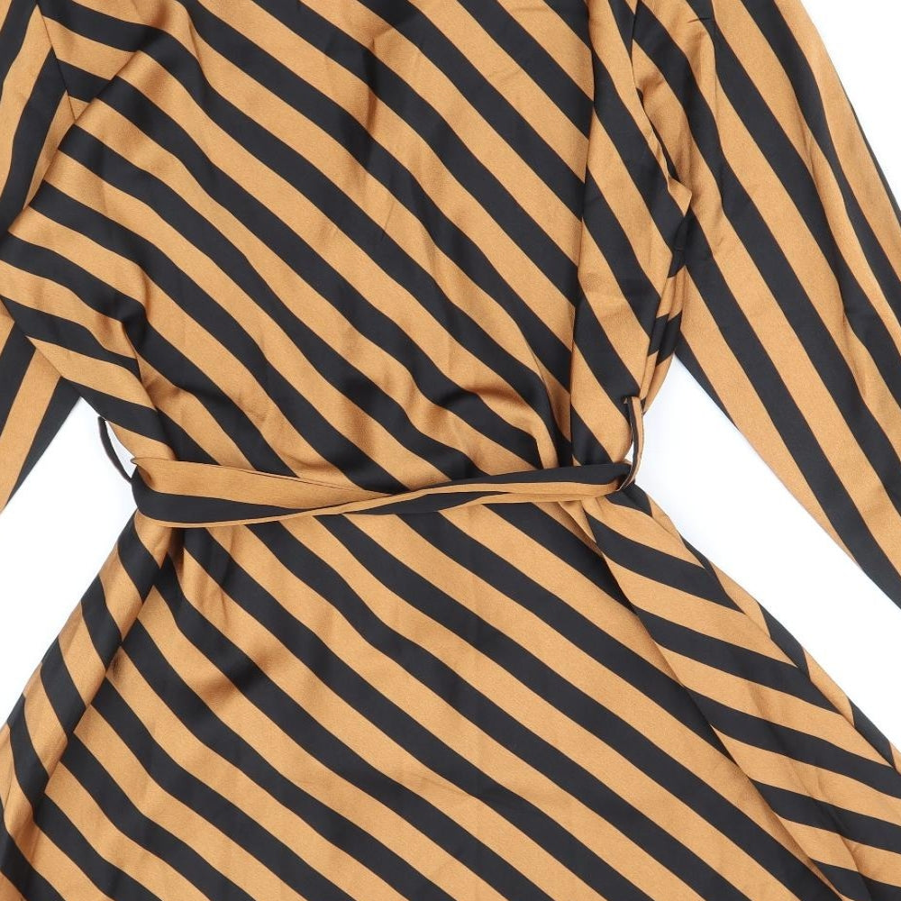 Y.A.S Womens Multicoloured Striped Polyester Fit & Flare Size L V-Neck Pullover