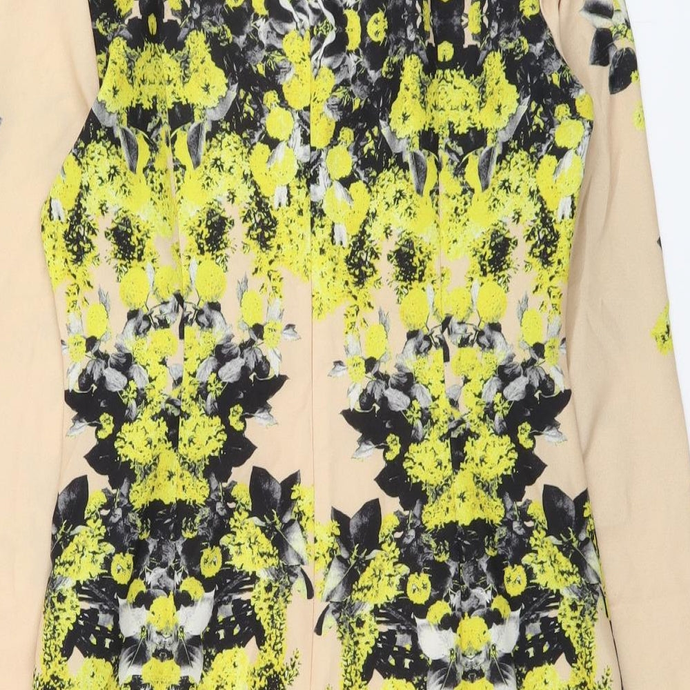 ASOS Womens Beige Floral Polyester A-Line Size 12 Round Neck Zip