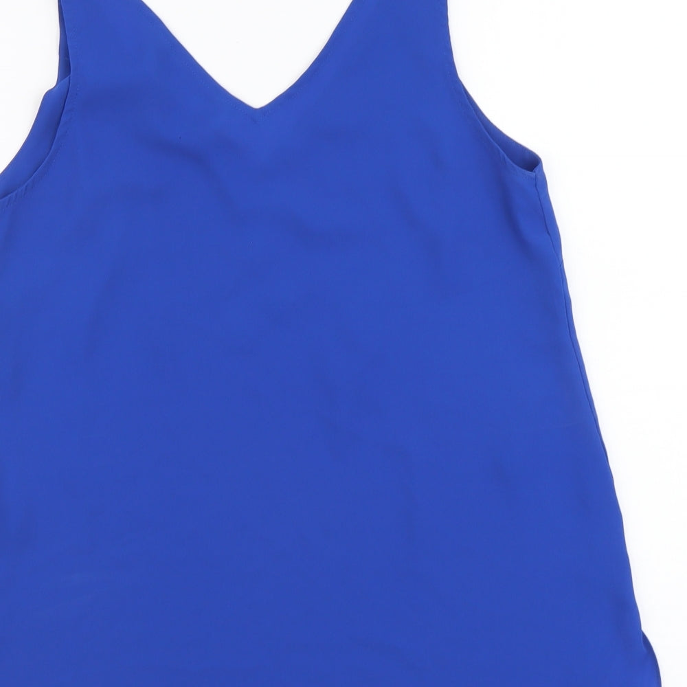 Principles Womens Blue Polyester Basic Tank Size 8 V-Neck