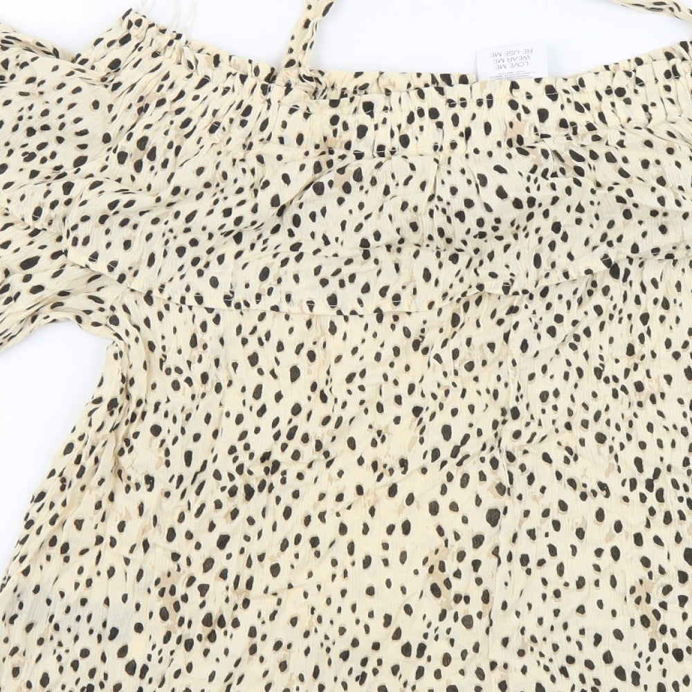 PEP&CO Womens Beige Geometric Viscose Basic Blouse Size 14 Halter - Bardot