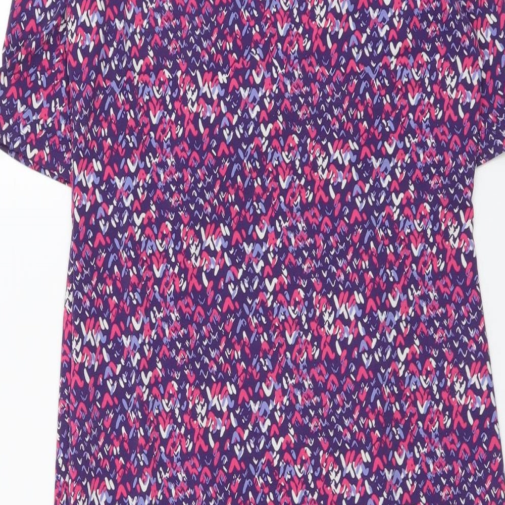 Marks & Spencer Womens Purple Geometric Viscose A-Line Size 10 Round Neck Pullover