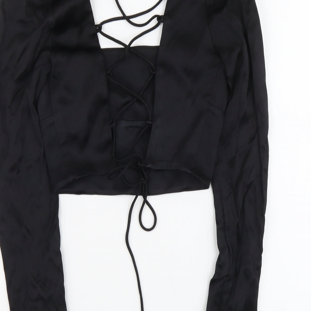 Zara Womens Black Polyester Cropped T-Shirt Size S Square Neck