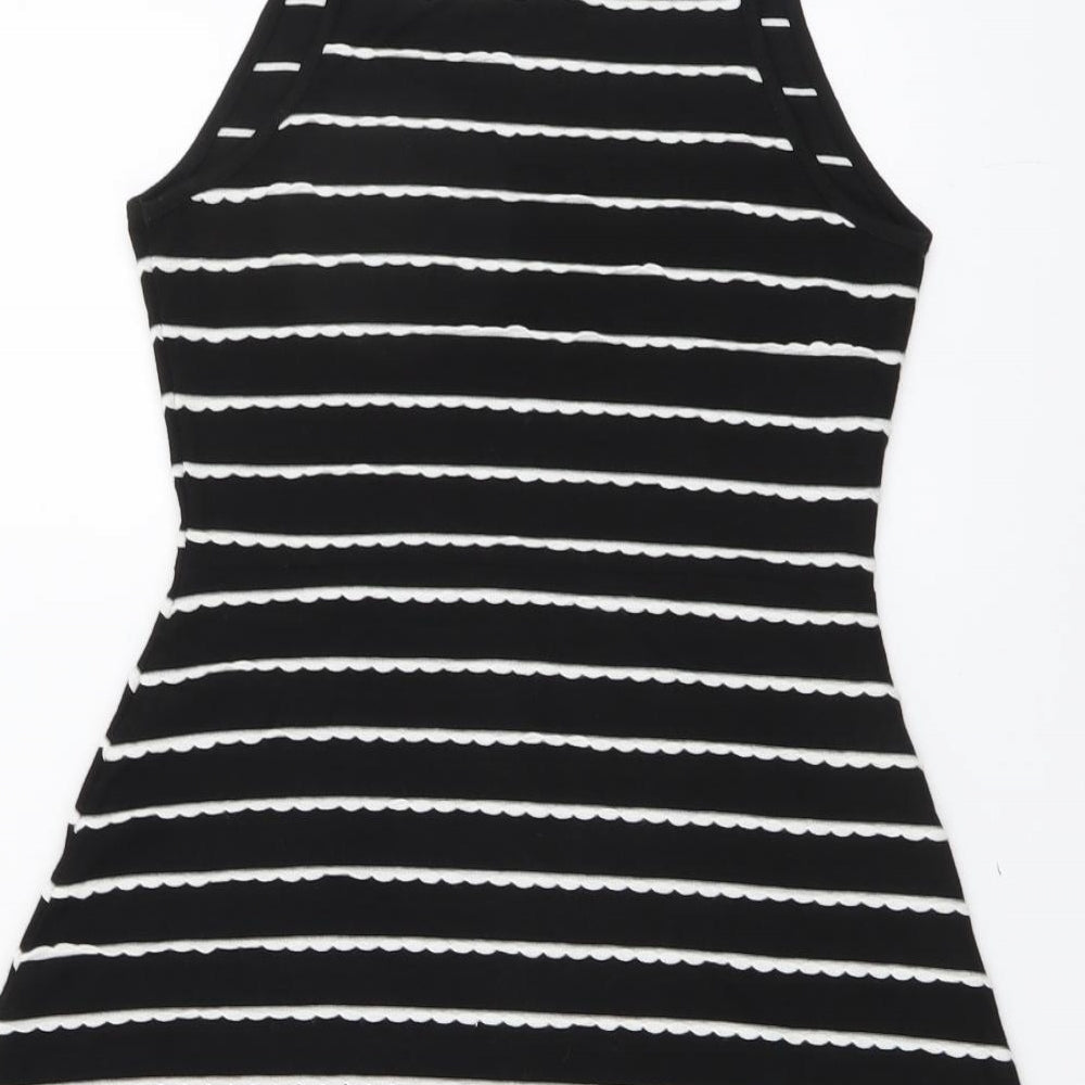 Topshop Womens Black Striped Polyester Fit & Flare Size 8 Square Neck Pullover