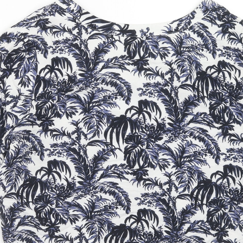 Topshop Womens Blue Geometric Viscose Basic Button-Up Size 6 V-Neck