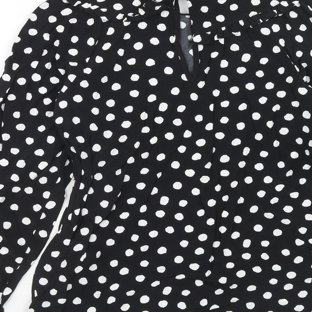 Marks & Spencer Womens Black Polka Dot Viscose Basic Blouse Size 6 Round Neck