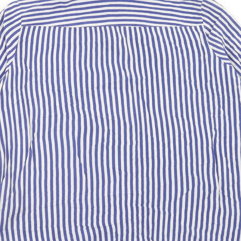 H&M Womens Blue Striped Viscose Basic Blouse Size 6 V-Neck