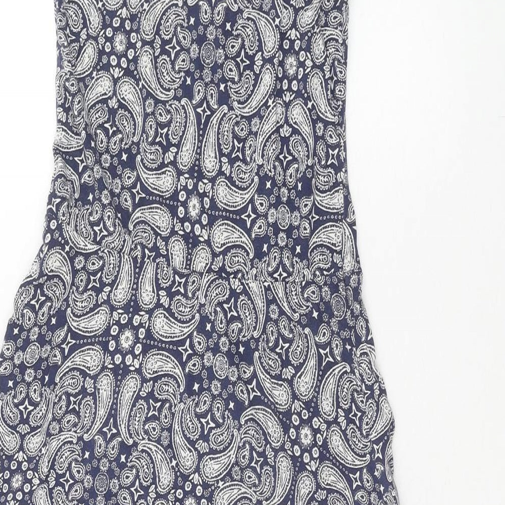 H&M Womens Blue Geometric Viscose Fit & Flare Size XS Scoop Neck Pullover