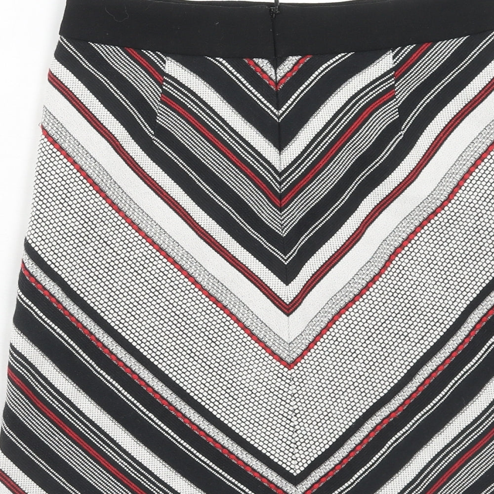 Warehouse Womens Grey Geometric Cotton Straight & Pencil Skirt Size 8 Zip