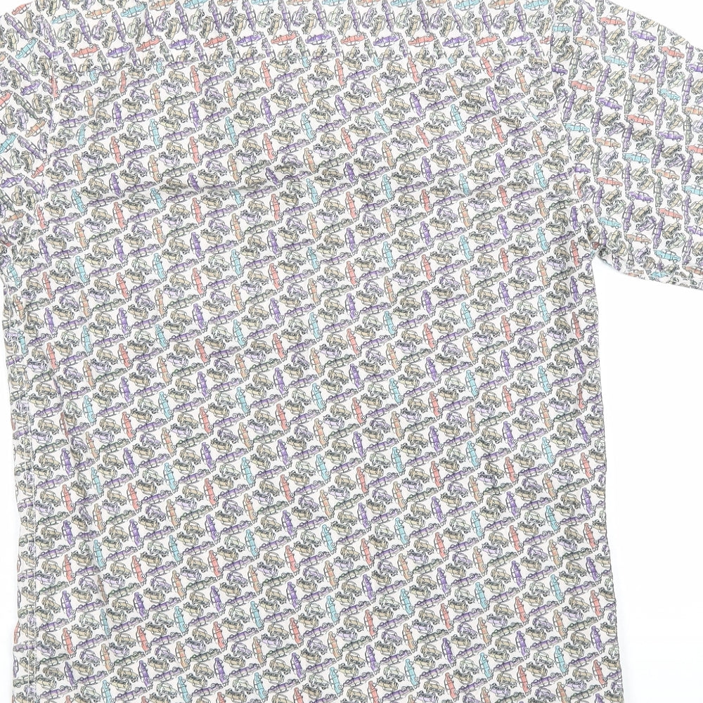 BCL London Mens White Geometric Cotton Button-Up Size S Collared Button - Car Print