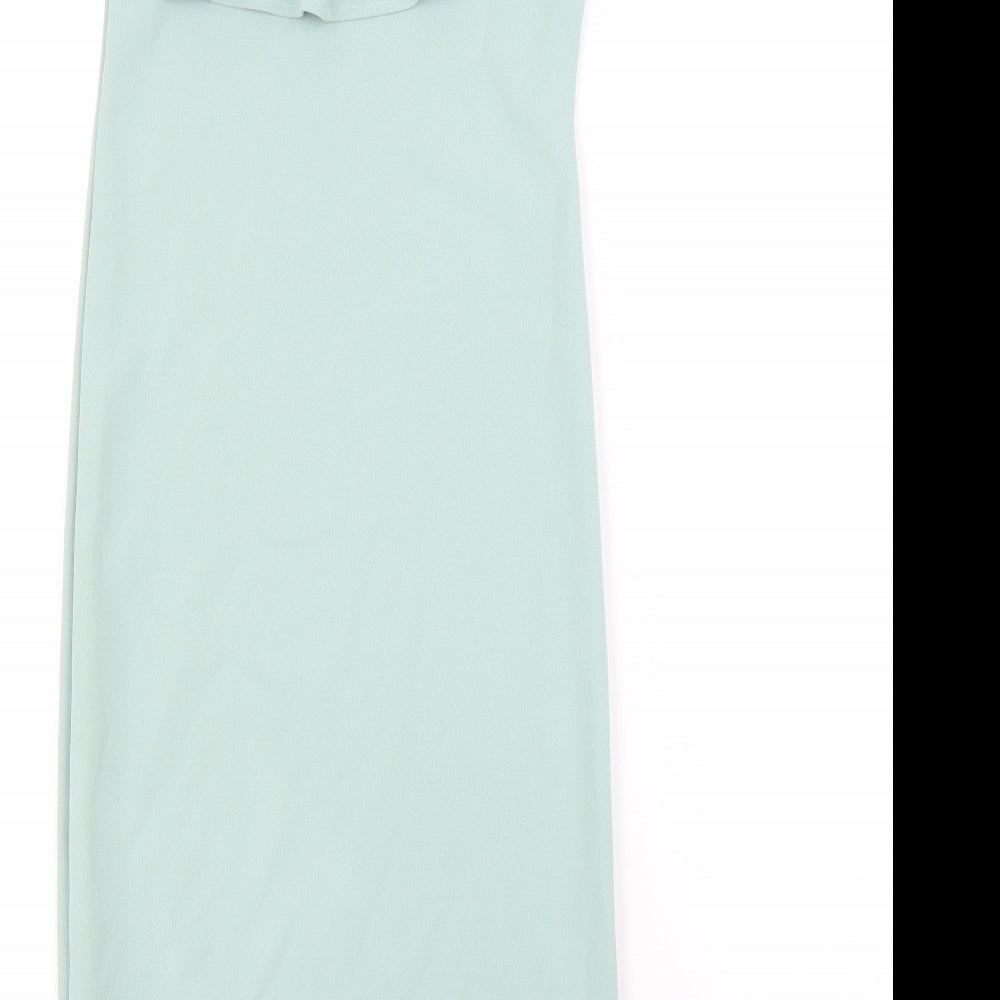 River Island Womens Blue Viscose Bodycon Size 8 Square Neck Pullover - Cold Shoulder
