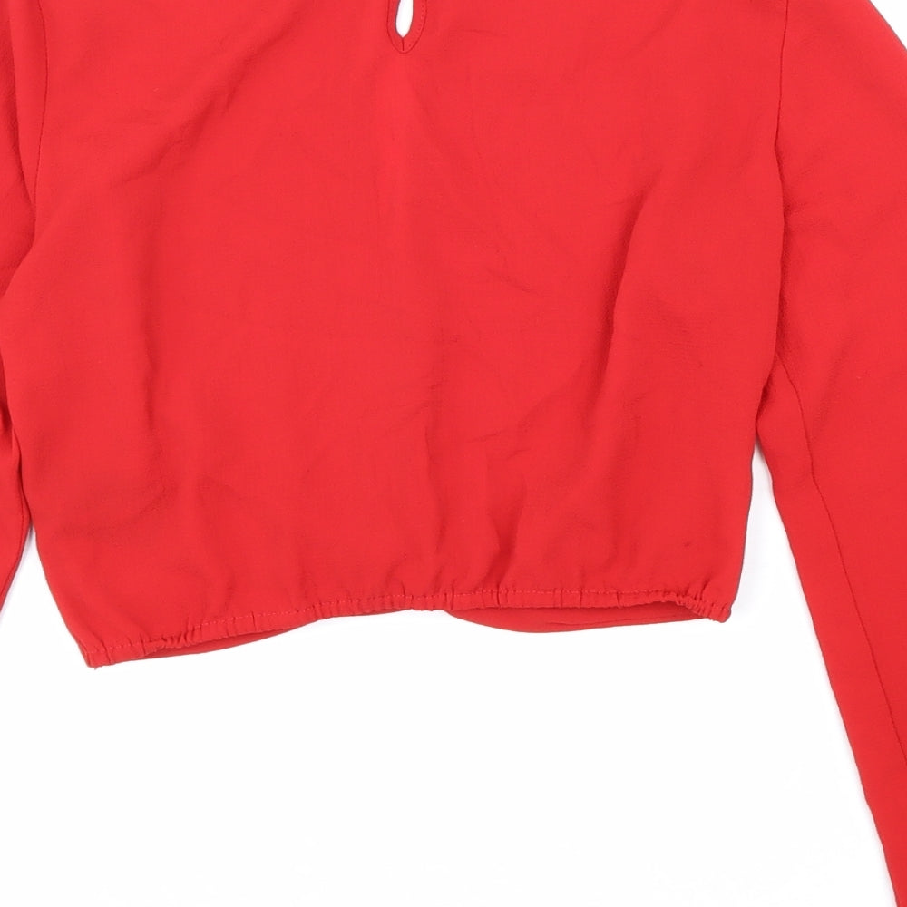 Divided Womens Red Polyester Basic Blouse Size 6 Round Neck - Keyhole Front